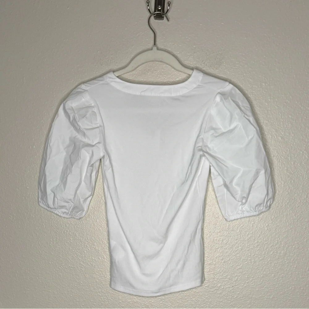 MADEWELL V-Neck Puff Sleeved Mixy Top Blouse NWT XXS Classic White